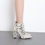 Python Boots Winter Belt Buckle Chunky Heel Booties Large Size Boots