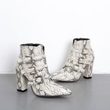 Python Boots Winter Belt Buckle Chunky Heel Booties Large Size Boots