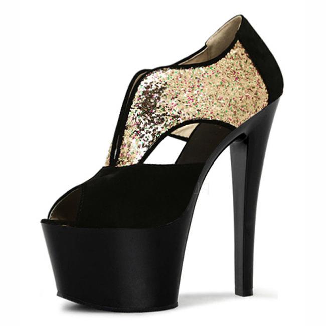 Platform Heels for Women 15cm High Heel Nightclub Black Thin Heel Sandals
