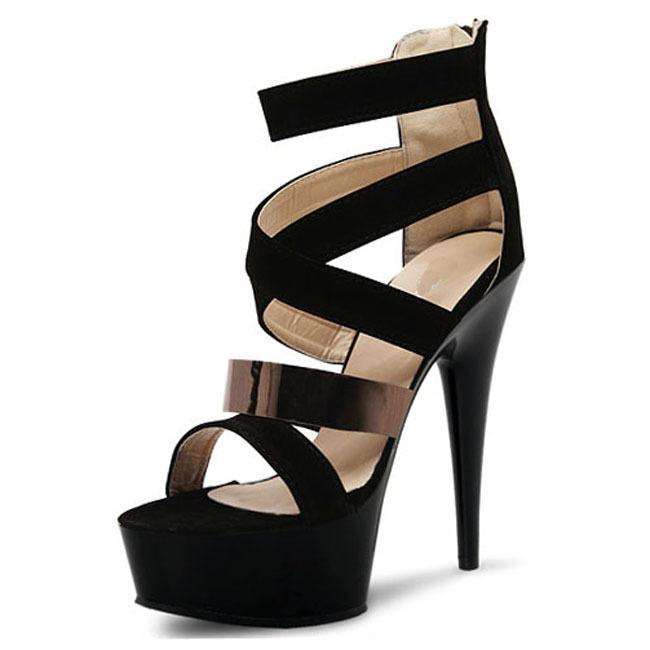 Platform Heels for Women Summer Open Toe Sandals Cross Strap Stiletto Heel Suede High Heels