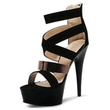 Platform Heels for Women Summer Open Toe Sandals Cross Strap Stiletto Heel Suede High Heels