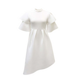 Taffeta Dress Ruffle Sleeve Solid Color Double Layer Dress Gown
