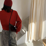 Red Beanie Hat Chessboard Plaid Flight Helmet Women's Winter Ear Scarf Knitted Hat