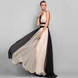 Long Homecoming Dresses V-neck Sleeveless Color Matching Dress Long Dress