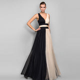 Long Homecoming Dresses V-neck Sleeveless Color Matching Dress Long Dress