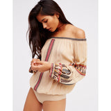 Beth Dutton Bohemian Dress Summer Spring Midi Dress Independent Station Ebay2018 Summer Foreign Trade European and American Bohemian Word Collar Machine Embroidery Blouse