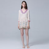 Beth Dutton Bohemian Summer Spring Midi Dress V-neck Embroidery Short