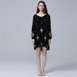 Beth Dutton Bohemian Summer Spring Midi Dress Loose round Neck Embroidery