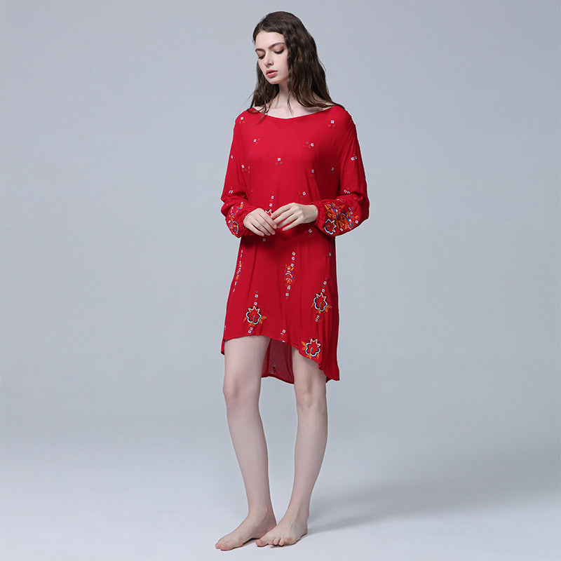 Beth Dutton Bohemian Summer Spring Midi Dress Loose round Neck Embroidery