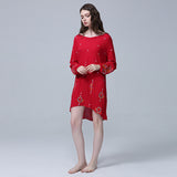 Beth Dutton Bohemian Summer Spring Midi Dress Loose round Neck Embroidery