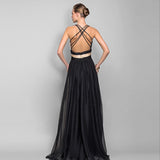 Long Homecoming Dresses V-neck Sleeveless Color Matching Dress Long Dress