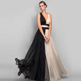 Long Homecoming Dresses V-neck Sleeveless Color Matching Dress Long Dress