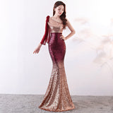 Burgundy Dress Formal Banquet Evening Gown Dress Fishtail