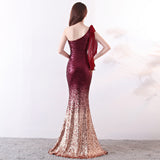 Burgundy Dress Formal Banquet Evening Gown Dress Fishtail