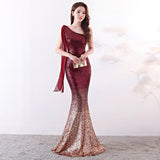 Burgundy Dress Formal Banquet Evening Gown Dress Fishtail