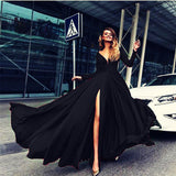 Burgundy Evening Dresses for Weddings Dress Sexy Deep V Long Sleeve Dress