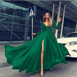 Burgundy Evening Dresses for Weddings Dress Sexy Deep V Long Sleeve Dress