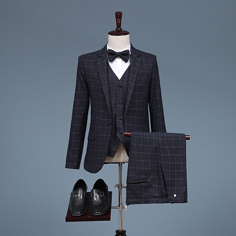 Black Tie Attire Casual Plaid Suit Three-Piece Suit