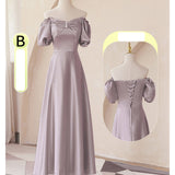Mauve Dress Bridesmaid Satin Bridesmaid Dress Winter Purple Puff Sleeve