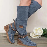 Yellowstone Cowboy Boots Wear-Resistant Platform High Boots Female Flat Casual Tassel Boots