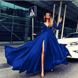 Burgundy Evening Dresses for Weddings Dress Sexy Deep V Long Sleeve Dress