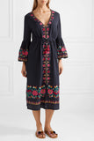 Beth Dutton Bohemian Dress Winter Autumn Midi Dresses V-neck Lace-up Midi Dress