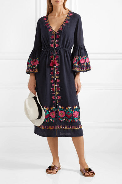 Beth Dutton Bohemian Dress Winter Autumn Midi Dresses V-neck Lace-up Midi Dress