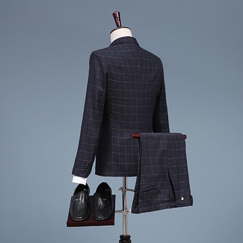 Black Tie Attire Casual Plaid Suit Three-Piece Suit