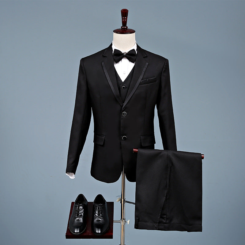 Black Tie Attire Business Korean Version Slim Suit Suit Three-Piece Wedding Dress Vest