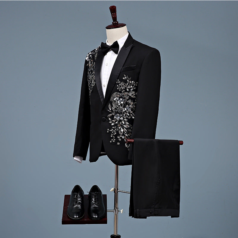 Black Tie Attire Three-Dimensional Pattern Suit Chorus Costume