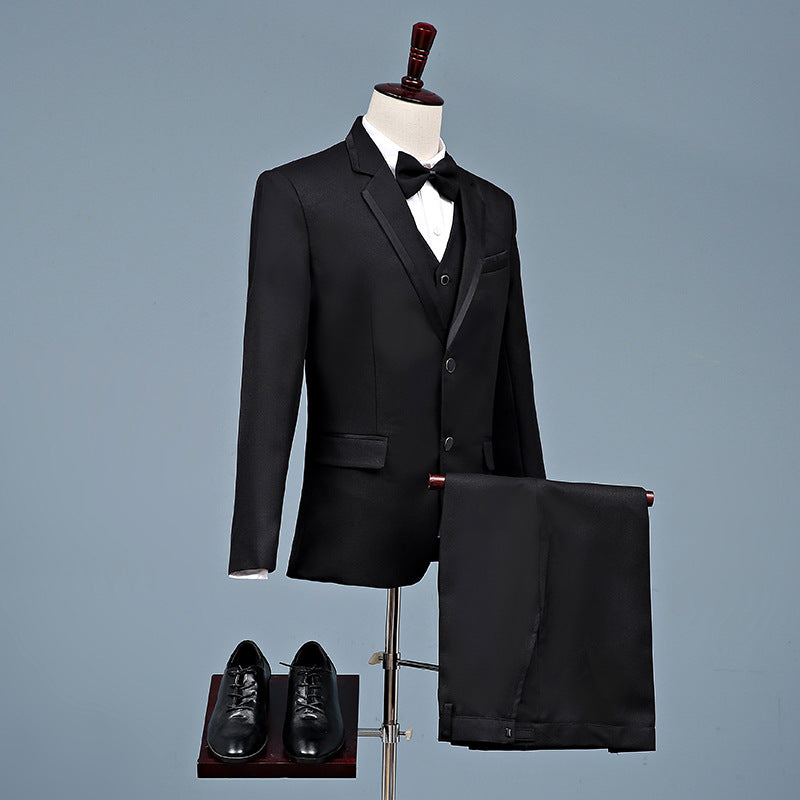 Black Tie Attire Business Korean Version Slim Suit Suit Three-Piece Wedding Dress Vest