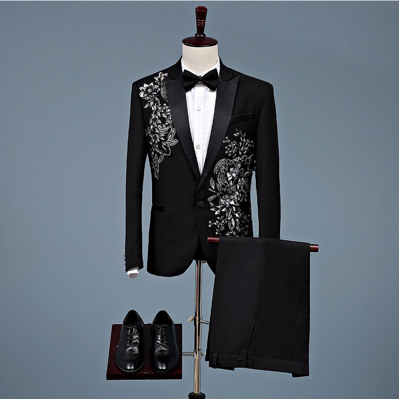 Black Tie Attire Three-Dimensional Pattern Suit Chorus Costume