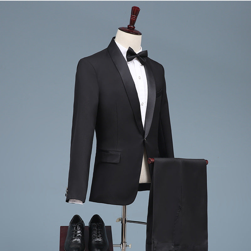 Black Tie Attire Groom Wedding Suit Stage Host Hostess Performance Dress Suit