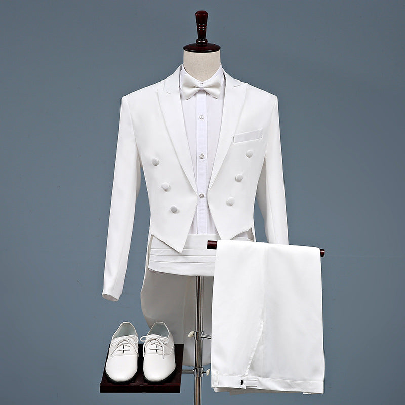 Black Tie Attire Men's Swallowtail Slim-Fitting Suit Costume Host Formal Dress Suit