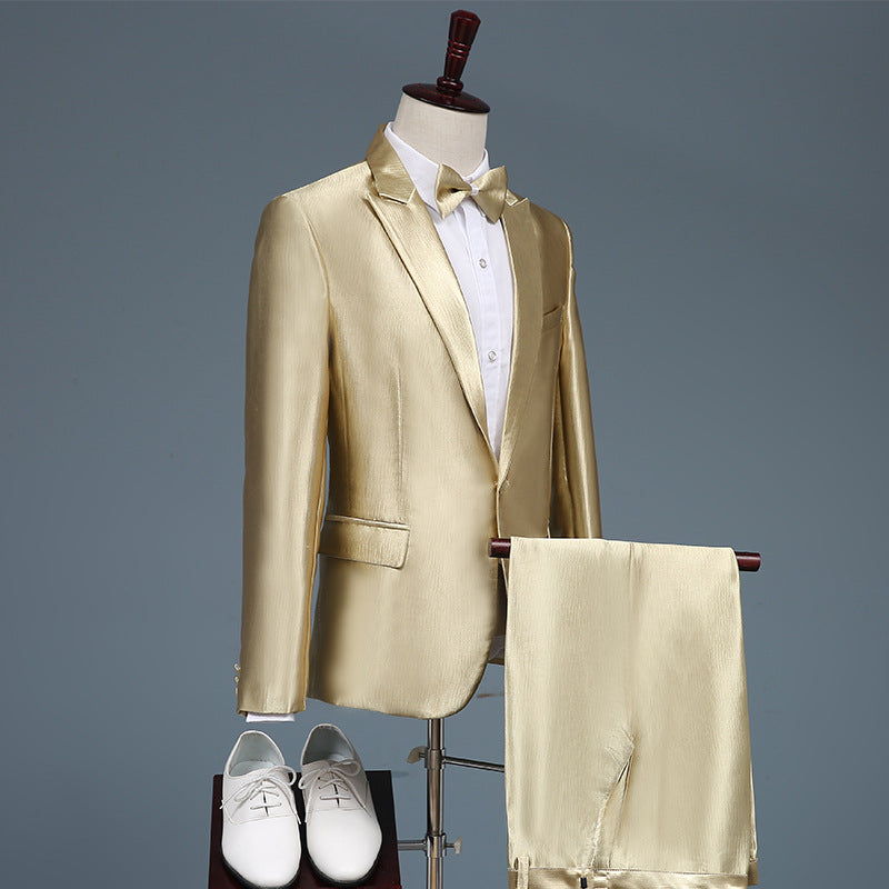 Black Tie Attire Golden Suit Host Performance Costume