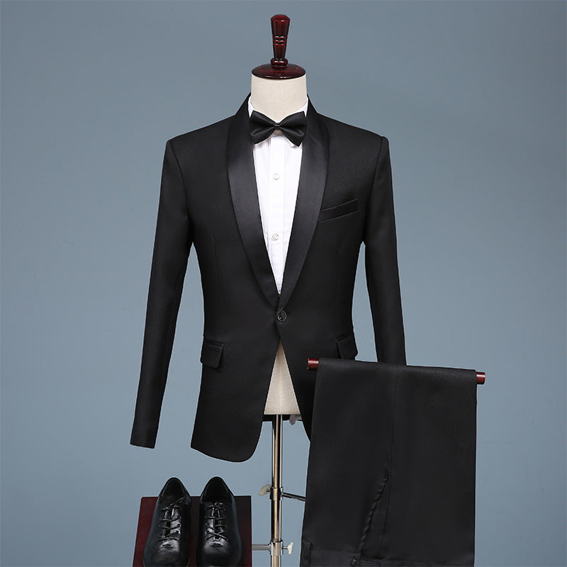 Black Tie Attire Groom Wedding Suit Stage Host Hostess Performance Dress Suit