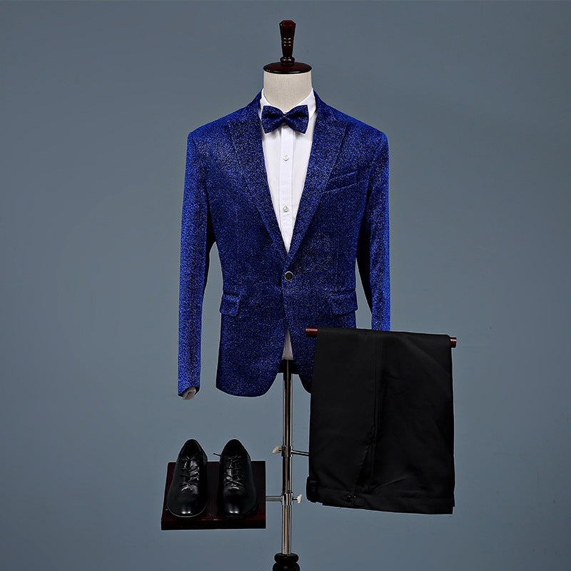 Black Tie Attire Bright Silk Suit Cover Fake Pocket Slim Fit