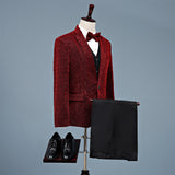 Black Tie Attire Bright Silk Suit Cover Fake Pocket Slim Fit