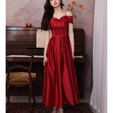 Burgundy Dress Formal Sling Velvet Engagement Dress Women