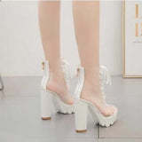 Platform Heels for Women High Heel Transparent PVC Straps Sandal Boots