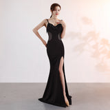 Burgundy Dress Formal Deep V Evening Party Dress Long Sexy Slim Fit