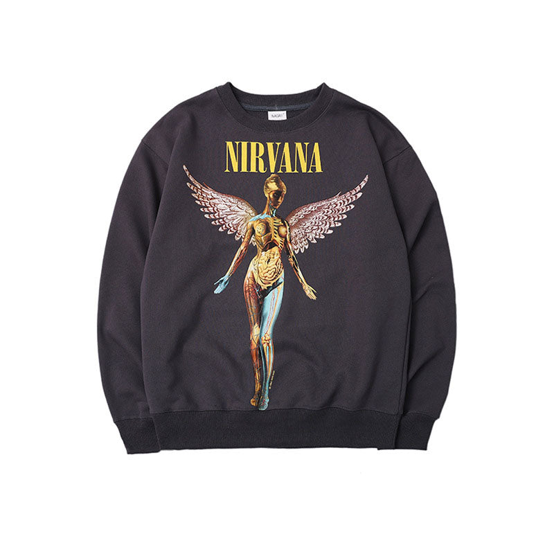 Nirvana Hoodie Ye Same Style Angel Print Distressed Pure Cotton Men And Women