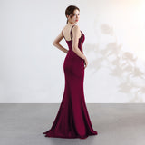 Burgundy Dress Formal Deep V Evening Party Dress Long Sexy Slim Fit