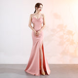 Burgundy Dress Formal Deep V Evening Party Dress Long Sexy Slim Fit