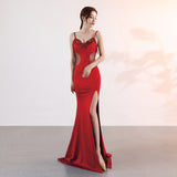 Burgundy Dress Formal Deep V Evening Party Dress Long Sexy Slim Fit