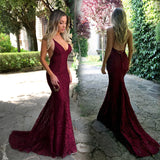 Burgundy Evening Dresses For Weddings Dress Sexy Lace Sling V-neck Gown Backless Maxi Dress