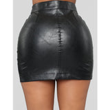 Coachella Music Festival Outfits Leather Zipper Stitching Black Strap Leather Skirt Skirt