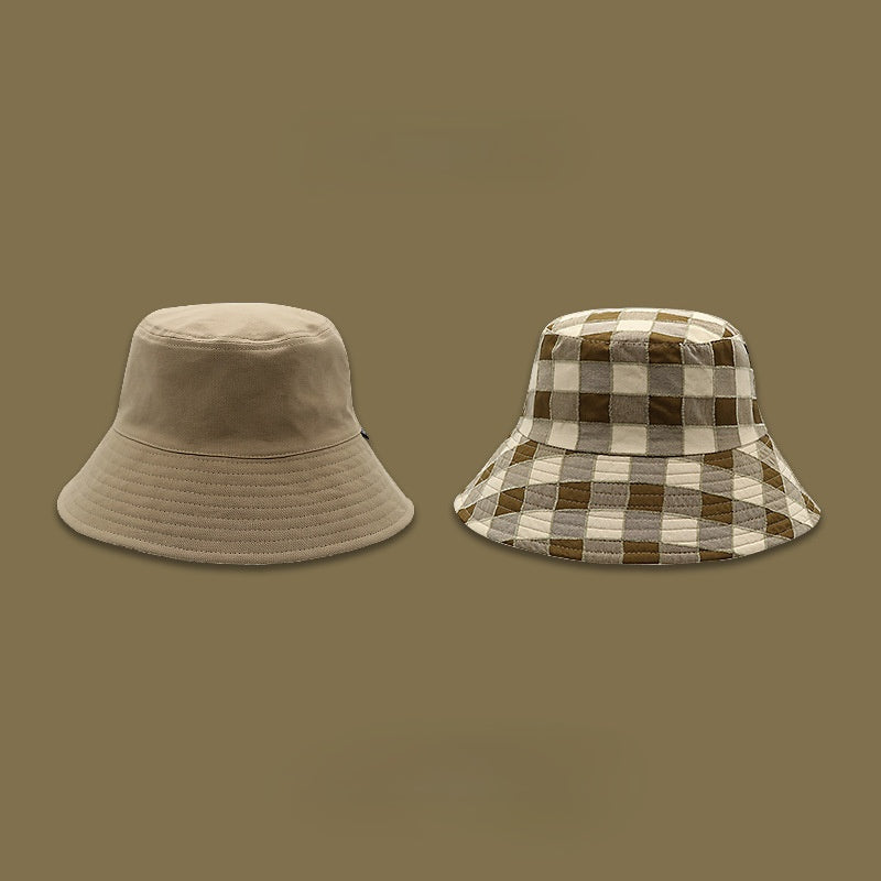 Vintage Check Bucket Hat Double-Sided Lattice Bucket Hat