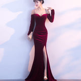 Burgundy Dress Formal Evening Dress Fashionable Elegant Long Style Long Sleeve