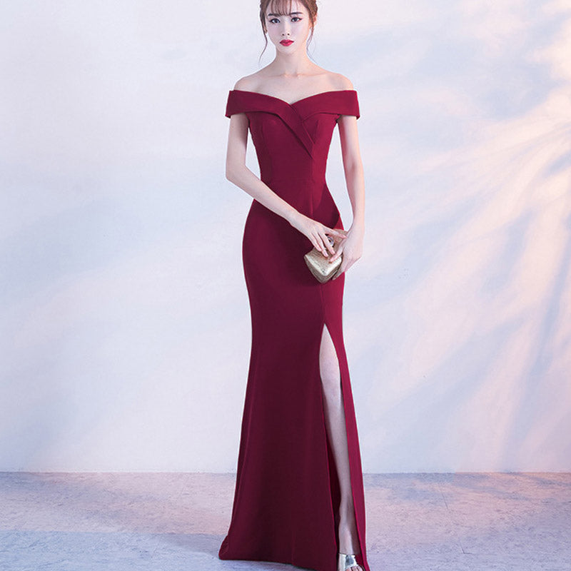 Maxi Burgundy Dress Formal Banquet Evening Dress Women's Performance Long Dress
